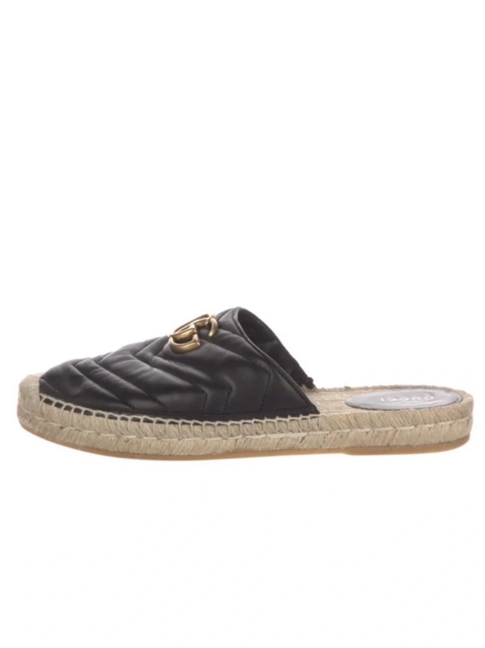 GUCCI GG Marmont Black Leather Espadrille Mules Slides - Picture 5 of 9